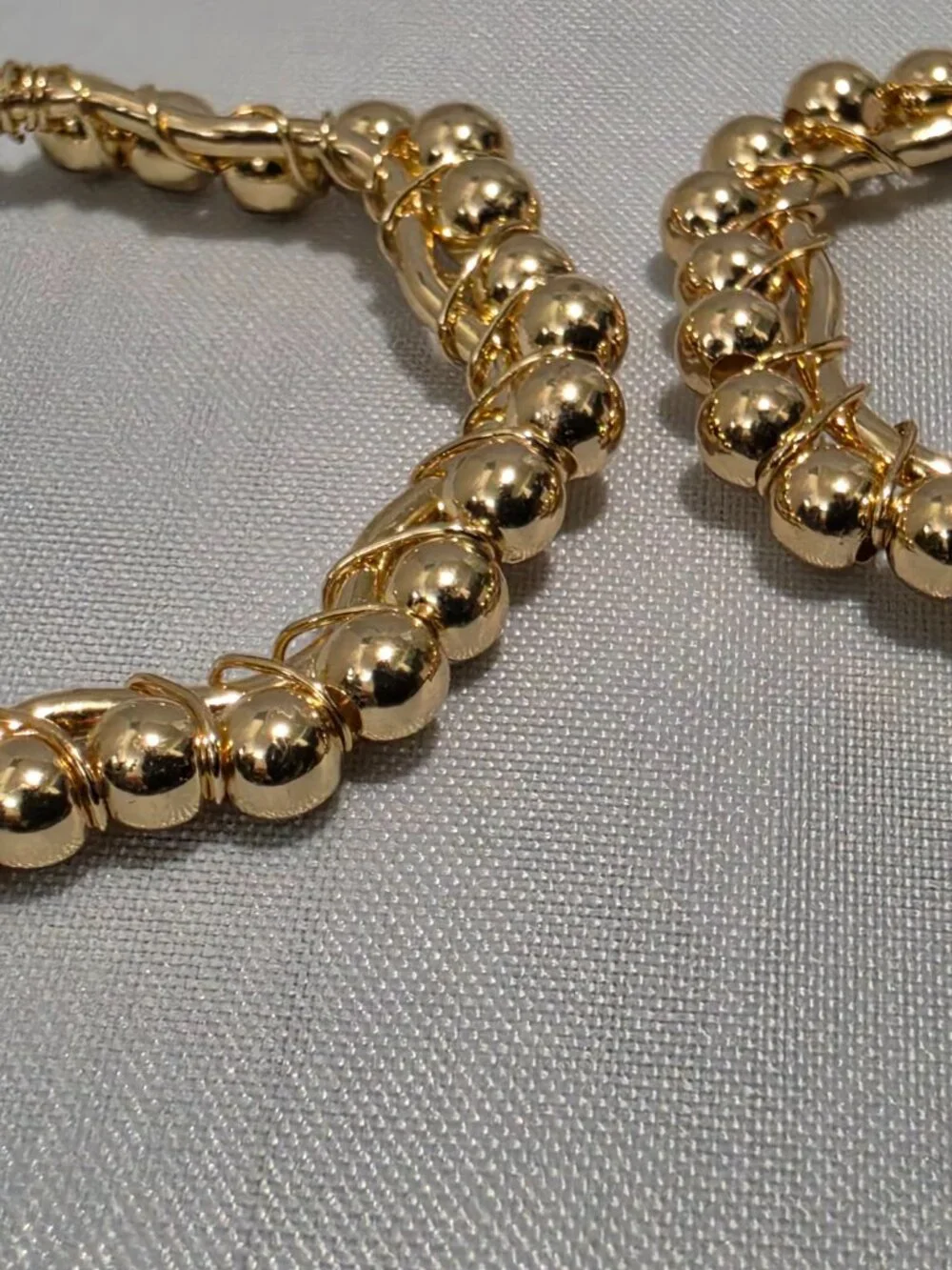 Gold Tone Beaded Wire-Wrapped Hoop Earrings · Ball Bead Hoops · Handmade Style